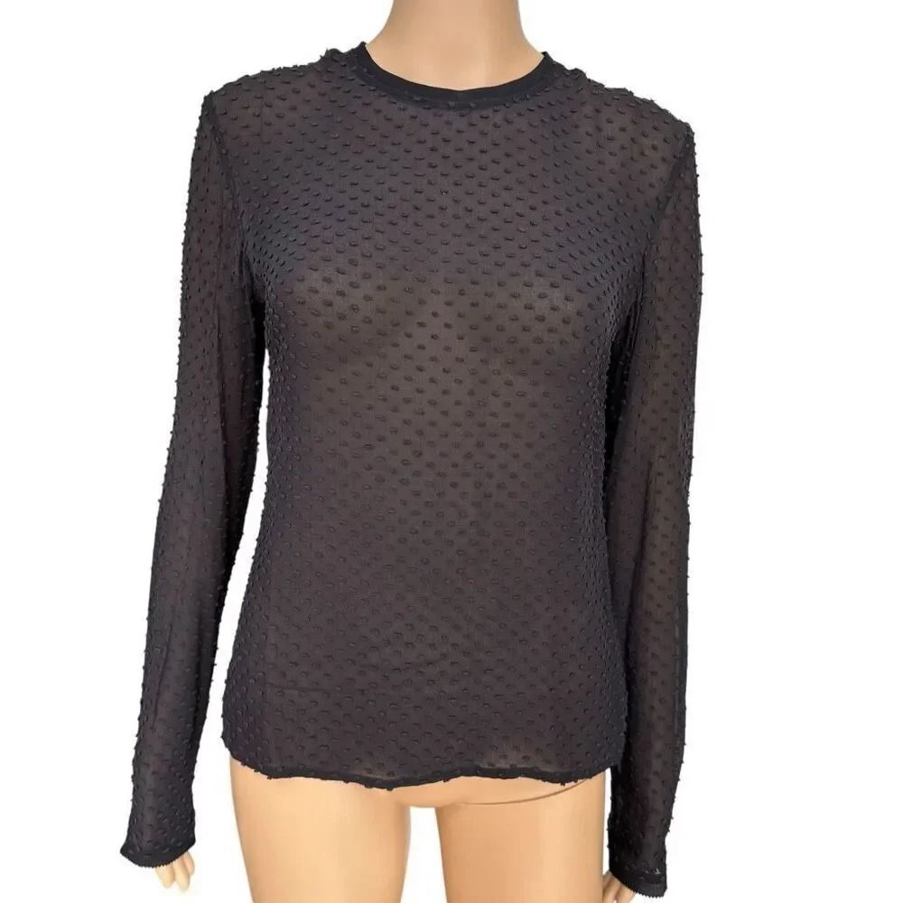 Karen Millen silk/cotton sheer textured blouse black size 6